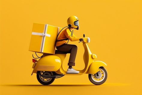 Free fast delivery service by scooter on yellow background Courier delivers food order A man delivers a parcel around town Express delivery cartoon design AI Generation Delivery Service Design, Free Delivery Design, Delivery Cartoon, Background For Food, Delivery Poster, Delivery Design, Food Order, Dove Pictures, Photoshop Tutorial Typography