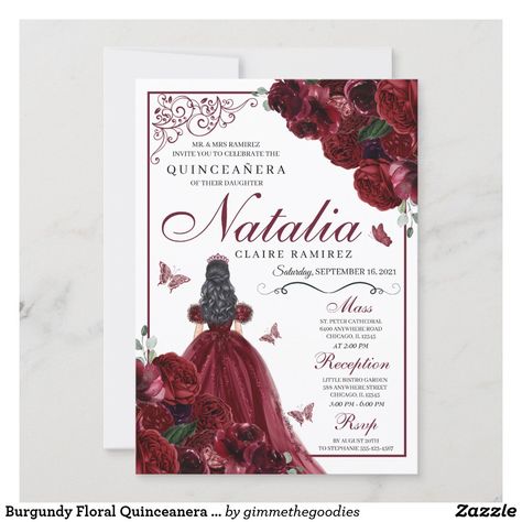 Rose Princess Dress, Red Princess Dress, Quinceanera Red, Invitations Quinceanera, Birthday Fiesta, Quince Invitations, Silver Invitation, Quinceanera Invitation, Quinceanera Invitations