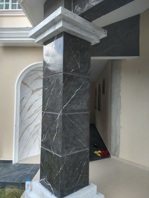 House Front Pillar Design, Pillar Tiles Design, Gate Pillar Design Modern, Front Pillar Design, Gate Pillar Design, House Pillar Design, House Pillars, Ramp Design, Marble Flooring Design