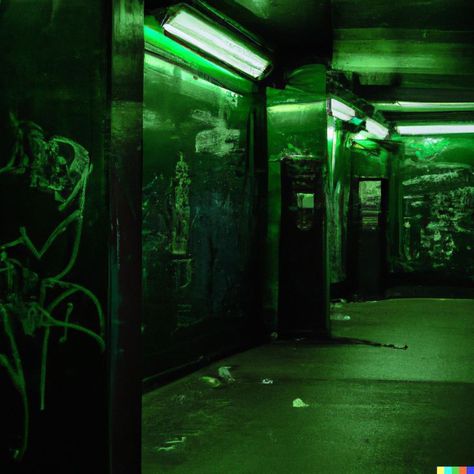 Club Graffiti, Arcadecore Aesthetic, Dall E 2, Graffiti Aesthetic, Photography Assignments, Dark Green Aesthetic, Subway Station, Urban Aesthetic, Neon Aesthetic