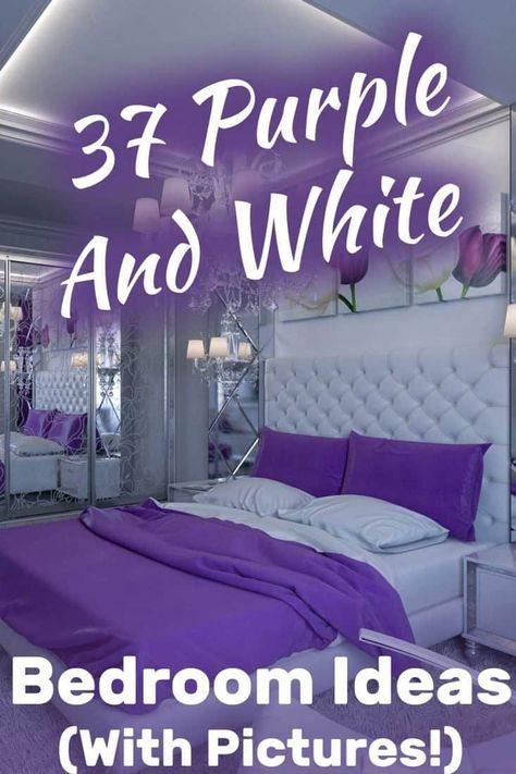 37 Purple and White Bedroom Ideas (With Pictures!) - Home Decor Bliss. Article by HomeDecorBliss.com #HDB#HomeDecorBliss #homedecor#homedecorideas #homedecorbedroom#homedecorbedroomideas #bedroom#bed #bedroomideas Bedroom Ideas With Pictures, Purple And White Bedroom Ideas, Purple Curtains Bedroom, Purple And White Bedroom, White And Purple Bedroom, Boys Bedroom Colors, Purple Bedspread, Lavender Bedroom, Purple Bedroom Decor