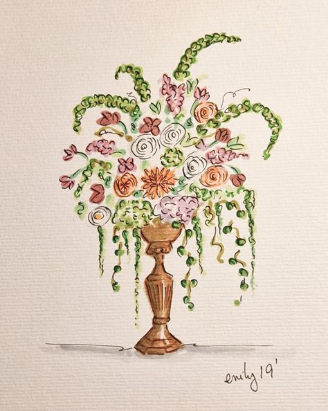 Hand sketch Floral Arrangement Drawing, Wedding Bouquet Drawing, Florist Drawing, Floral Art Drawing, Appa Embroidery, Proposal Decor, Floral Sketches, Bouquet Drawing, Colouring Art