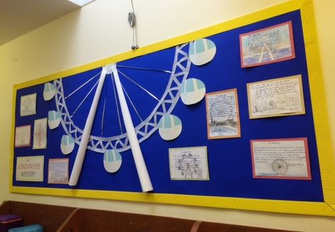 Year 6 literacy London Classroom Theme, Ferris Wheel Bulletin Board, Ks3 English Display, London Continuous Provision, British Values Display Eyfs Nursery, Projects For Kindergarten, Board Classroom, Theme Board, The London Eye