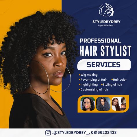 Hair Dressing Flyer Design, Hairstylist Flyer Design, Hair Stylist Flyer Design, Wig Flyer Design, Hair Poster Design, Hair Poster, Graphic Design Inspiration Poster, Inspiration Poster, Flyers Design