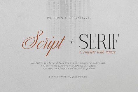 The Exileon is a script & serif font duo that brings together the elegance of calligraphy with the sophistication of traditional typography. Perfect for logos, branding, and more. #TheExileon #ScriptFont#Script_And_Serif_Font_Combinations #Script_And_Sans_Serif_Font_Pairing #Masculine_Script_Fonts #Design_For_Quotes Script And Sans Serif Font Pairing, Masculine Script Fonts, Design For Quotes, Masculine Qualities, Modern Fonts Free, Feminine And Masculine, Contemporary Typography, Serif Logo, Feminine Fonts