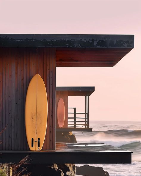 the surf shack | wood edition testing new views and vignettes. caught some nice underwave on accident which was fun 🤙🏼 #surf #surfer #surfshack #beach #ocean #midjourneyarchitect #midjourney #artificialintelligence #artificialarchitecture #artificialsketchbook #generativedesign Surf Cabin, Surfer House, West Coast House, Sunrise Shack, Surf Shacks, Beach Architecture, Darwin Australia, Malibu Surf, Beach Shacks