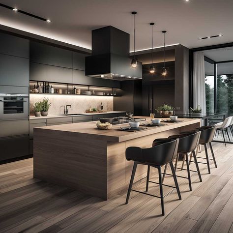 Modern American Kitchen, Luxury Black Kitchen, American Kitchen Design, Black Kitchen Design, Modern Black Kitchen, Modern Luxury Kitchen, Interior Vintage, Kitchen Design Plans, House Design Kitchen