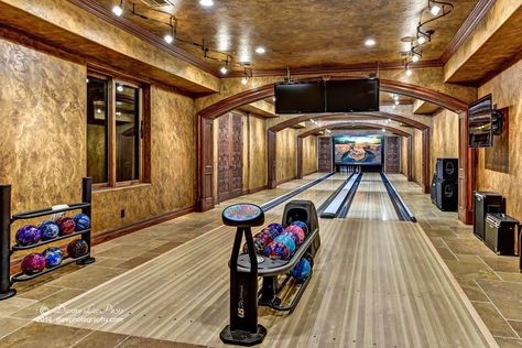 Indoor Bowling Alley, Indoor Bowling, Home Bowling Alley, Neutral Interior Paint Colors, Honeycomb Wallpaper, Hawthorne House, In-law Apartment, Game Room Basement, Gym Room At Home