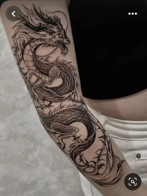 Tattoo Representing Strength, Sleeve Dragon Tattoo, Sparrow Tattoo Design, Unique Half Sleeve Tattoos, Around Arm Tattoo, Sparrow Tattoo, Dragon Sleeve Tattoos, Dragon Tattoo Designs, Tattoo Style Drawings