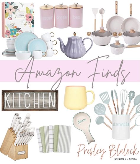 Pastel Kitchen Accessories, Pastel Kitchen Appliances, Danish Pastel Kitchen, Kitchen Soap Dispenser Ideas, Pastel Dinnerware, Pastel Kitchen Ideas, Pastel Farmhouse, Chic Farmhouse Kitchen, Farmhouse Kitchen Utensils