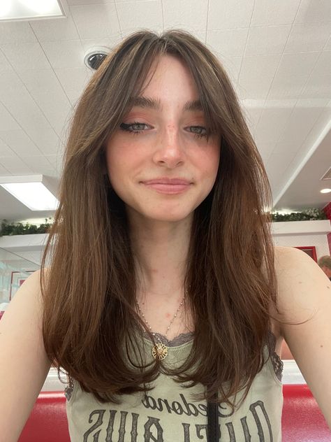 Midlength Haircuts With Layers And Curtain Bangs, Blowout Hair 90s, 70s Blowout Hair, Blowout Curtain Bangs, 70s Layered Hair, Shaggy Layered Hair, 70s Haircut, Curtain Bangs Thick Hair, Layers With Curtain Bangs