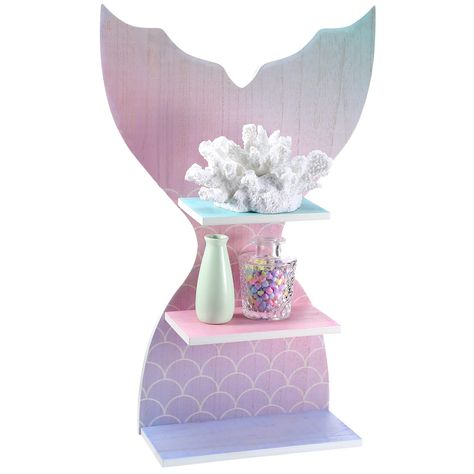 PRICES MAY VARY. Creative and Cute Mermaid Tail Shape: our bedroom shelves for walls kids adopt a mermaid tail shape, creative and cute, decorated with bright dreamy colors, fairy and eye catching, to add a touch of color and fun, easy to attract the attention of your girls Suitable Size to Display: this mermaid decor for bathroom is about 21.46 x 14.02 inches/ 54.5 x 35.6 cm, compact and lightweight, suitable and proper, you can use it to hold and store many items as you like, to give you a con Surfboard Room Decor, Nursery Floating Shelves, Mermaid Shelf, Surfboard Room, Princess Kids Room, Mermaid Decor Bedroom, Kids Bathroom Girls, Mermaid Room Decor, Surf Room Decor