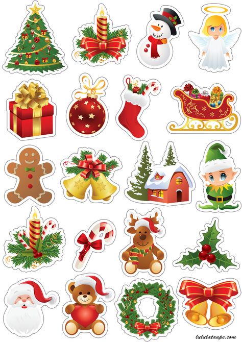 Décorations de Noël à découper - Lulu la taupe, jeux gratuits pour enfants Christmas Stickers Printable, Xmas Sticker, Christmas Decoupage, Christmas Cake Topper, Christmas Topper, Christmas Drawing, Christmas Illustration, Christmas Paper, Christmas Stickers