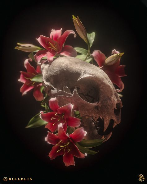 Memento Mori on Behance Skull References, Memento Mori Art, Skull And Flowers, Skull Reference, Bottle Tattoo, Skeleton Art, Skulls And Roses, Flower Skull, Scary Art