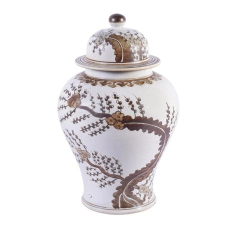 Brown Hong Wu Temple Jar Plum Blossom – BURKE DECOR White Ginger Jars, Temple Jar, Jar Vase, Jar Lamp, Garden Stool, Plum Blossom, Ginger Jars, Color Shapes, White Porcelain