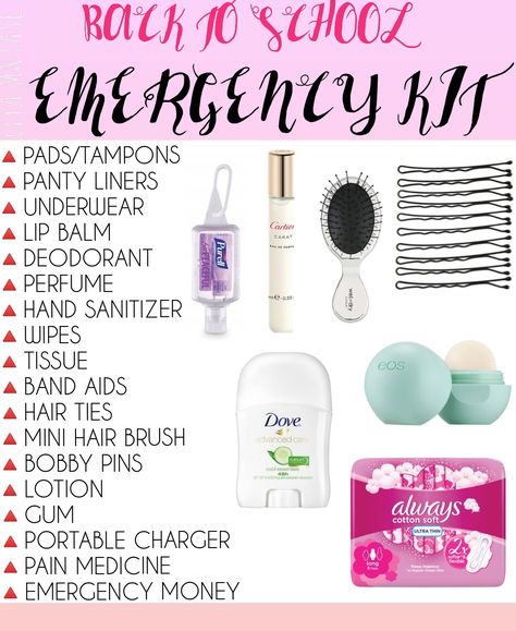 - Back to school emergency kit essentials 💓 Backpack Supplies For School, What To Have In Emergency Kit School, Things To Put In My School Bag, What To Pack In A Bag For School, What To Pack In Your Bag For High School, School Beauty Bag Essentials, Things To Keep In Your Emergency Kit, What’s In My Emergency Kit, Essentials Bag School