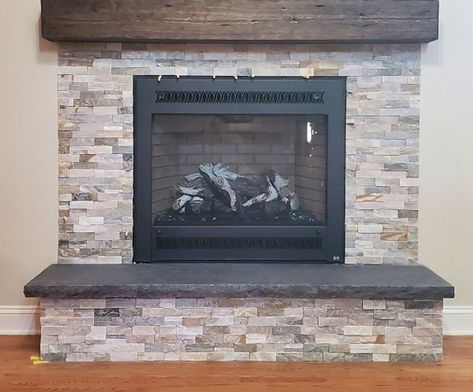 Black Fireplace Hearth, Granite Fireplace Hearth, Black Granite Fireplace, Granite Fireplace Surround, Fantasy Brown Granite, Hearth Pad, Granite Hearth, Fireplace Facing, Hearth Stone