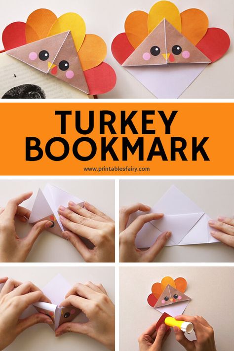 Looking for an easy Fall craft for kids? Make these Turkey bookmarks. Perfect for Thanksgiving as well. Free printable template included. #fallcrafts #thanksgiving #thanksgivingcrafts Bookmarks Corner, November Centers, Origami Turkey, Mess Free Craft, Kindergarten Thanksgiving, Diy Turkey, Thanksgiving Kindergarten, Easy Thanksgiving Crafts, Thanksgiving Classroom