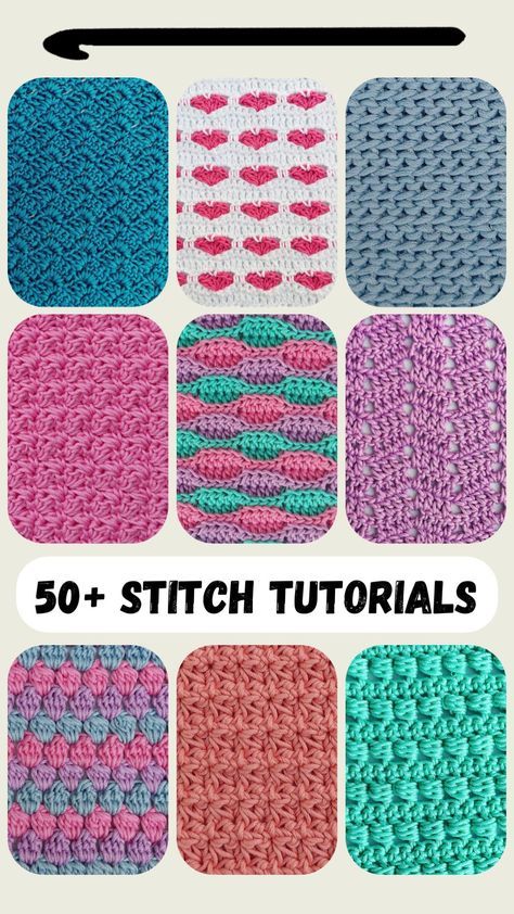 Looking for a fun crochet stitch? Check out the Stitch Library for tutorials of 50+ crochet stitches. Crochet Stitch Names, List Of Crochet Stitches, Open Crochet Stitches Free, Raised Crochet Stitches, Crochet Flower Stitches, Jacobs Ladder Crochet Pattern, Crochet Flower Stitch Pattern, Easy Pretty Crochet Stitches, Flower Crochet Stitches