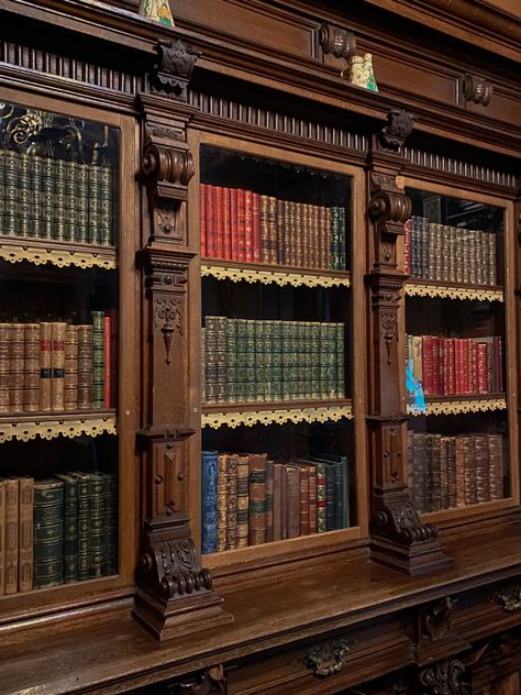 Bookshelf Old Aesthetic, Old English Library Study, 1800s Library, Victorian Library Study, Victorian Bookshelf, Classic Bookshelf, Old Bookshelf, Baroque Interior Design, Vintage Mansion