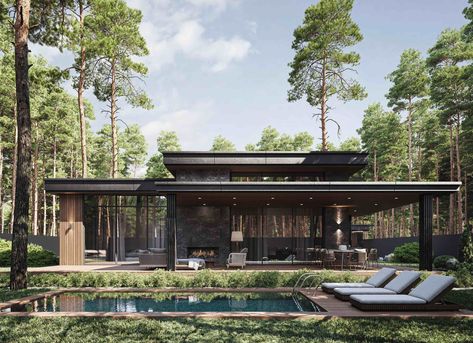 Ny House, Contemporary House Exterior, Casas The Sims 4, Ranch Style Homes, Eco House, Forest House, Waterfront Homes, Design Case, House In The Woods