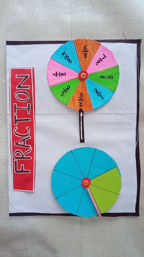 fraction math TLM , Math working model Math Models Project For Class 4, Maths Working Model Ideas, Math Tlm, Fraction Project, Fractions Craft, Math Day, Fraction Math, Maths Project, Fraction Models