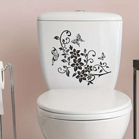 Wall Stickers Toilet, Toilet Seat Lid Cover, Butterfly Bathroom, Toilet Decals, Bilik Air, Bathroom Wall Stickers, Black Toilet, Creative Bathroom, Restroom Decor