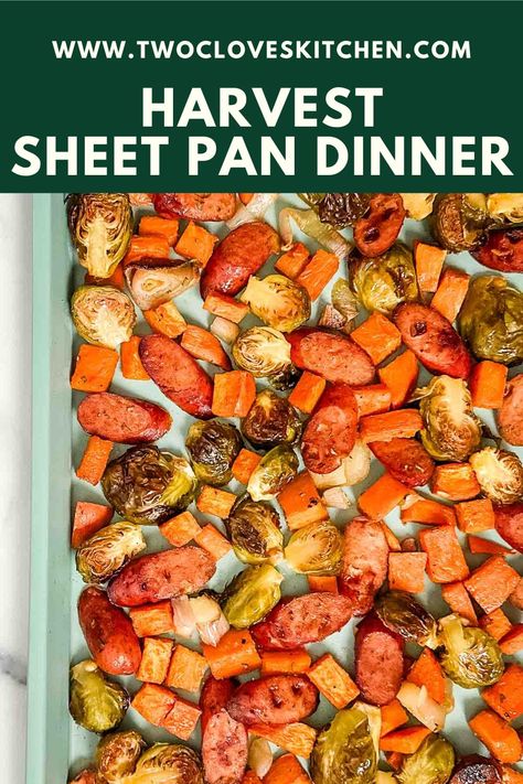 Indulge in an effortless culinary delight with our Harvest Sheet Pan Dinner. Savor the blend of hearty chicken apple sausage, velvety sweet potatoes, caramelized Brussels sprouts, and aromatic rosemary. This easy-to-make weeknight wonder is a meal prep champion that promises both convenience and flavor. Elevate your dining experience with this delicious ensemble that captures the essence of fall's finest flavors in every bite. Harvest Sheet Pan Dinner, Harvest Sheet Pan, Roasted Shallots, Chicken Apple, Apple Chicken, Chicken Apple Sausage, California Food, Sheet Pan Dinners Recipes, Easy Autumn Recipes