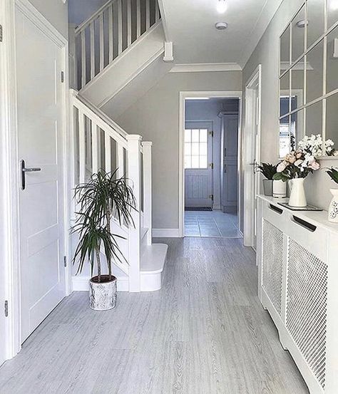 Small Hall Stairs And Landing Decor, Final Flooring, Hall Stairs And Landing Decor, Stairs And Landing Decor, Small Entrance Halls, Bright Hallway, Entrance Hall Decor, Hall Colour, House Staircase