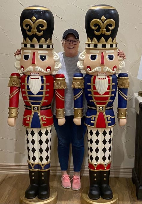 Walmart Nutcracker Diy, Big Nutcrackers, Walmart Nutcracker Makeover, Walmart Nutcracker, Nutcracker Makeover, Giant Nutcracker, Nutcracker Pattern, Candy Decorations Diy, Nutcracker Decor