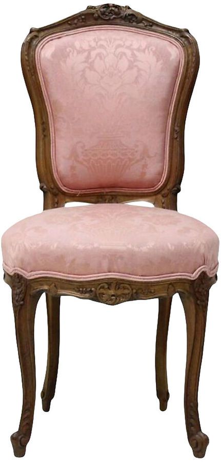 One Kings Lane Vintage Pink Victorian Walnut Chair. Victorian French walnut chair with ornately carved frame, cabriole legs, and the original pink upholstery. French Chairs Upholstery, Disney Dinner Party, Garden Chairs Design, Pink Dining Rooms, Pink Velvet Chair, Disney Dinner, Antique French Country, Walnut Chair, Victorian Chair