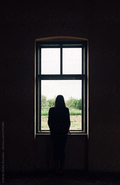 Window Photography Ideas, Silhouette In Window, Window Silhouette Photography, Lady Looking Out Window, Looking Out The Window Aesthetic, Girl Looking Out Window, Window Reference, Hermit Card, Woman In The Window