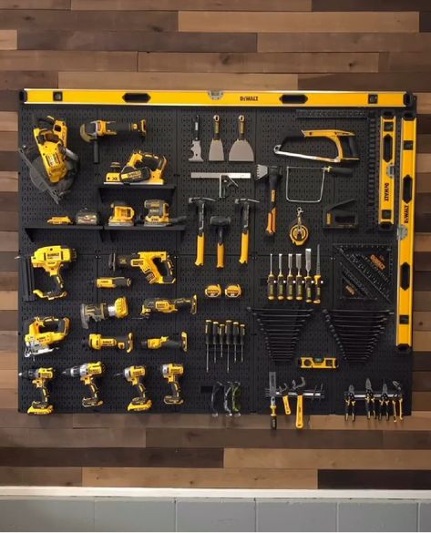 Tool Hanging Ideas, Garage Makeover Workshop, Garage Craft Room, Tool Organization Ideas, Garage Pegboard, Weathered Wall, Pegboard Ideas, Garage Workshop Layout, Wall Boards