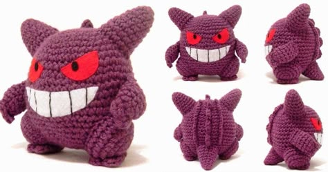 i crochet things: Pattern: Gengar Amigurumi Pokémon Crochet, Pokemon Amigurumi, Pokemon Crochet Pattern, Pokemon Crochet, Gengar Pokemon, Crochet Pokemon, Pokemon Pattern, Stitch Guide, Kawaii Crochet