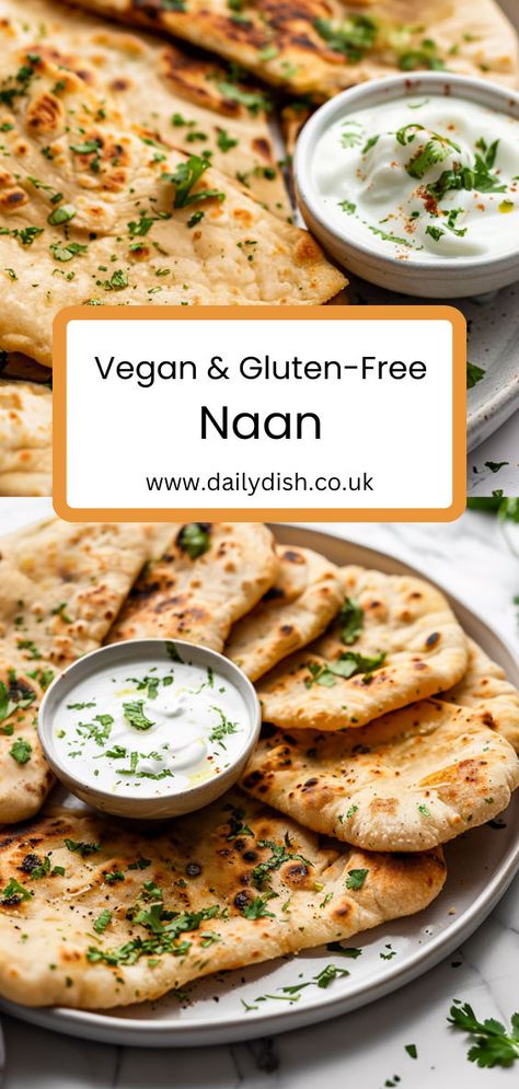 Vegan & Gluten-Free Naan Vegan Gluten Free Naan Bread, Gluten Free Naan Bread Recipe, Gluten Free Naan Bread, Gluten Free Naan, Vegan Naan, Recipes With Naan Bread, Gluten Free Vegan Recipes, Naan Bread, Vegan Dessert Recipes