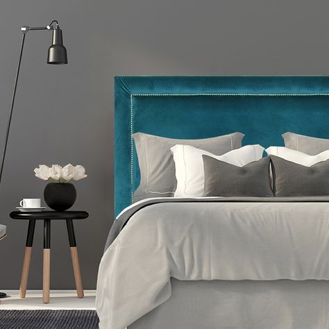 Velvet Bedhead, Bedhead Design, Upholstered Bedhead, Teal Bedroom, Luxury Bedroom Furniture, Teal Velvet, Gallery Furniture, European Furniture, Main Bedroom