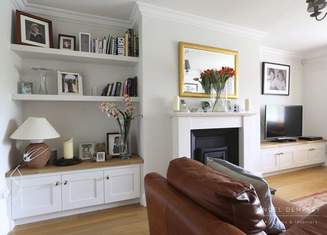 Fireplace Alcoves, Cork House, Shelving Units Living Room, Alcove Ideas Living Room, Alcove Units, Living Room Cupboards, Alcove Cabinets, Alcove Storage, Log Burner Living Room