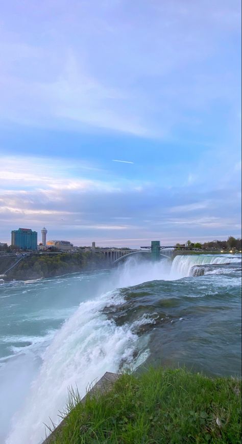 Sunset from Bridal Veil Falls at Niagara Falls, New York Niagara Falls Autumn, Niagra Falls Usa, Niagra Falls Road Trip, Niagara Falls Sunset, Waterfall Niagara, Niagara Falls New York, Bridal Veil Falls, Autumn In New York, Freshman Year