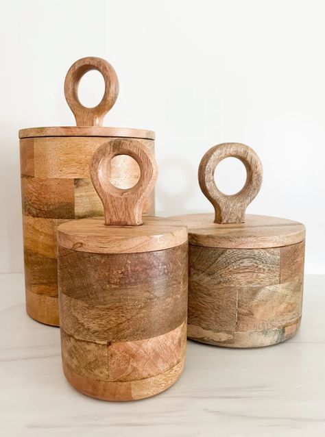 Wood Canisters, Copper Canisters, Coffee Canisters, Boho Beach House, Wood Objects, Rust Sweater, Kitchen Looks, Wooden Dishes, Modern Boho Decor