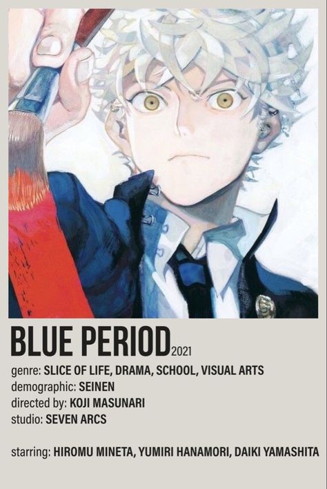 Blue period minimalist poster Blue Period Minimalist Poster, Blue Period Prints, Blue Period Poster, Anime Polaroids, Blue Period Manga, Anime Wall Prints !!, Manga Wall, Drama School, Blue Period