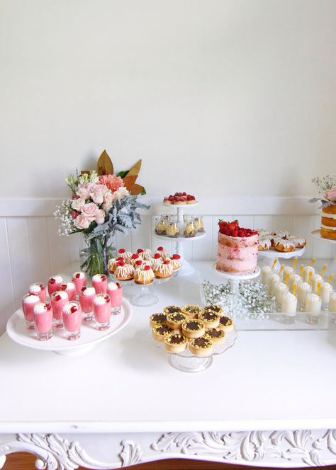 Flower Theme Dessert Table, Pink Floral Dessert Table, Baby In Bloom Shower Dessert Table, Baby In Bloom Desert Table, Classy Dessert Table, Small Dessert Table, Small Dessert Table Ideas, Dessert Table Set Up, Dessert Table Flowers