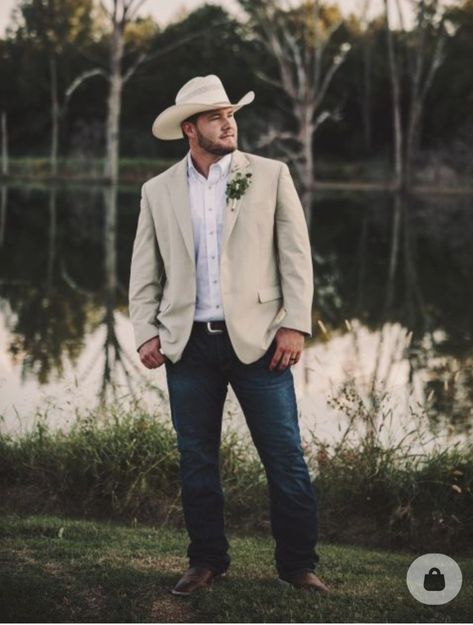 Cowboy Husband Wedding, Rustic Men Wedding Attire, Jeans Men Wedding Attire, Boho Wedding Mens Attire Jeans, Country Men Outfits Wedding, Western Male Wedding Attire, Men’s Wedding Attire With Cowboy Boots, Country Wedding Groomsmen Jeans Boots, Jeans Cowboy Boots Wedding Guys