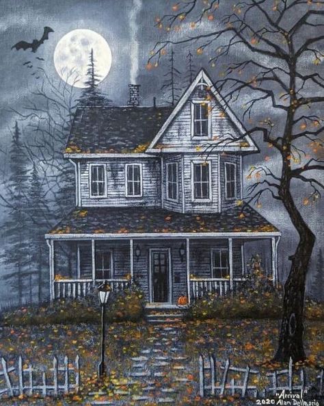 Haunted House Drawing, Halloween Digital Art, Vintage Halloween Art, Creepy Houses, Autumn Scenes, Halloween Painting, Halloween Drawings, Halloween Images, Halloween Haunted Houses