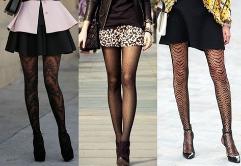 Patterned Black Tights Outfit, Styling Patterned Tights, Printed Tights Outfit Winter, Designer Tights Outfit, Tights Dress Outfit, How To Wear Fishnet Tights, Pattern Tights Outfit, Printed Tights Outfit, Patterned Tights Outfit