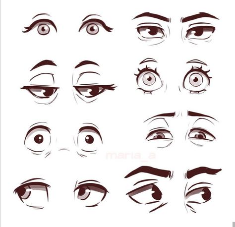 Caricature Drawing Eyes, Cartoon Eyes Styles, Caricature Eyes Drawing, Cartoon Male Eyes, Different Faces Reference, Cartoon Eye Shapes, Pouting Face Drawing, Eyes Illustration Cartoon, Spiderman Eyes Drawing