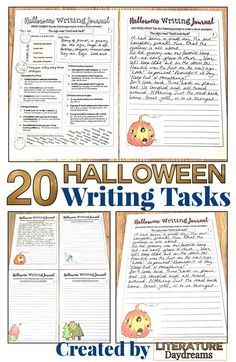 These Halloween writing prompts are a great way to involve your middle school and high school students in the spooky season. Included are 20 fantastic writing activities, as well as 20 more activities focused on improving writing skills. English teachers can use these for lessons, writing centers, Halloween fun, narrative writing workshops, and more. Click through to learn more about this Halloween writing resource! #Halloween #writing #ELA #CreativeWritingPrompts Halloween Literature, Middle School Writing Activities, Halloween Writing Activities, Halloween Writing Prompts, Fall Lesson Plans, Halloween Lesson, English Teacher Resources, Halloween Writing, Writing Centers