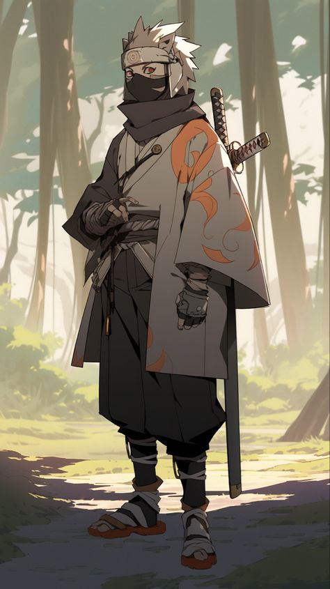 Naruto Samurai Art, Urban Vigilante Character Design, Fantasy Ninja Art, Cyberpunk Japanese Character Design, Ninja Oc Character Design, Futuristic Ninja Concept Art, Ronin Character Design, Samurai Character Art, Samurai Naruto