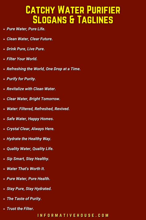 199+ The Most Captivating Water Purification Slogans! Water Conservation Slogans, Save Water Slogans, Water Slogans, Clean Water And Sanitation, Water And Sanitation, Safe Drinking Water, Secret Sauce, Safe Water, Water Purification