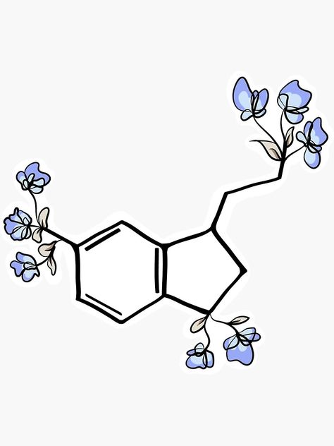 "blue - serotonin molecule chemistry organic flower floral cherry blossom sticker" Sticker for Sale by bioinformartist | Redbubble Orgo Chem Aesthetic, Cute Chemistry Stickers, Molecules Drawing, Organic Chemistry Art, Chemistry Stickers, Cherry Blossom Sticker, Biotechnology Art, Chemistry Organic, Chemistry Design