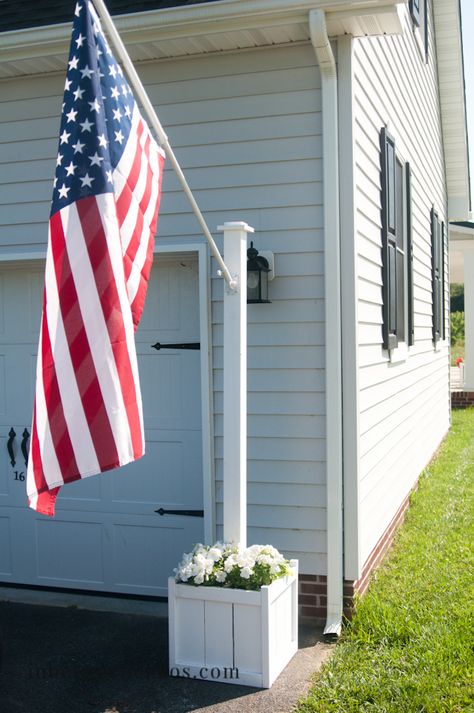 Flag Pole Planter | inbetweenchaos.com American Flag On House, Flag On House, Flag Pole Landscaping, Flag Display, Design Your Own Home, Garden Flag Stand, Up House, Outdoor Flags, Outdoor Wood